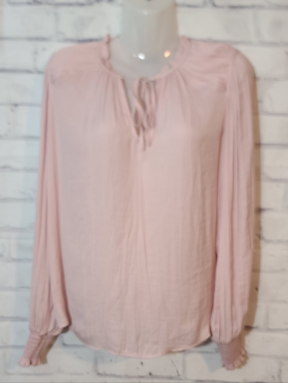 Rachel Roy Pink Chiffon Tie Neck Ruffle Smocked Sleeve Blouse S